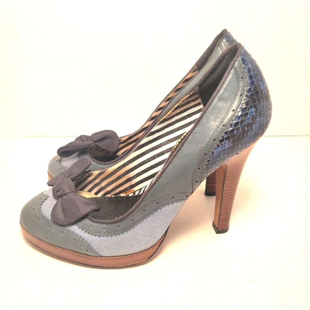 L.A.M.B. Blue Bow Oxford Leather Platform